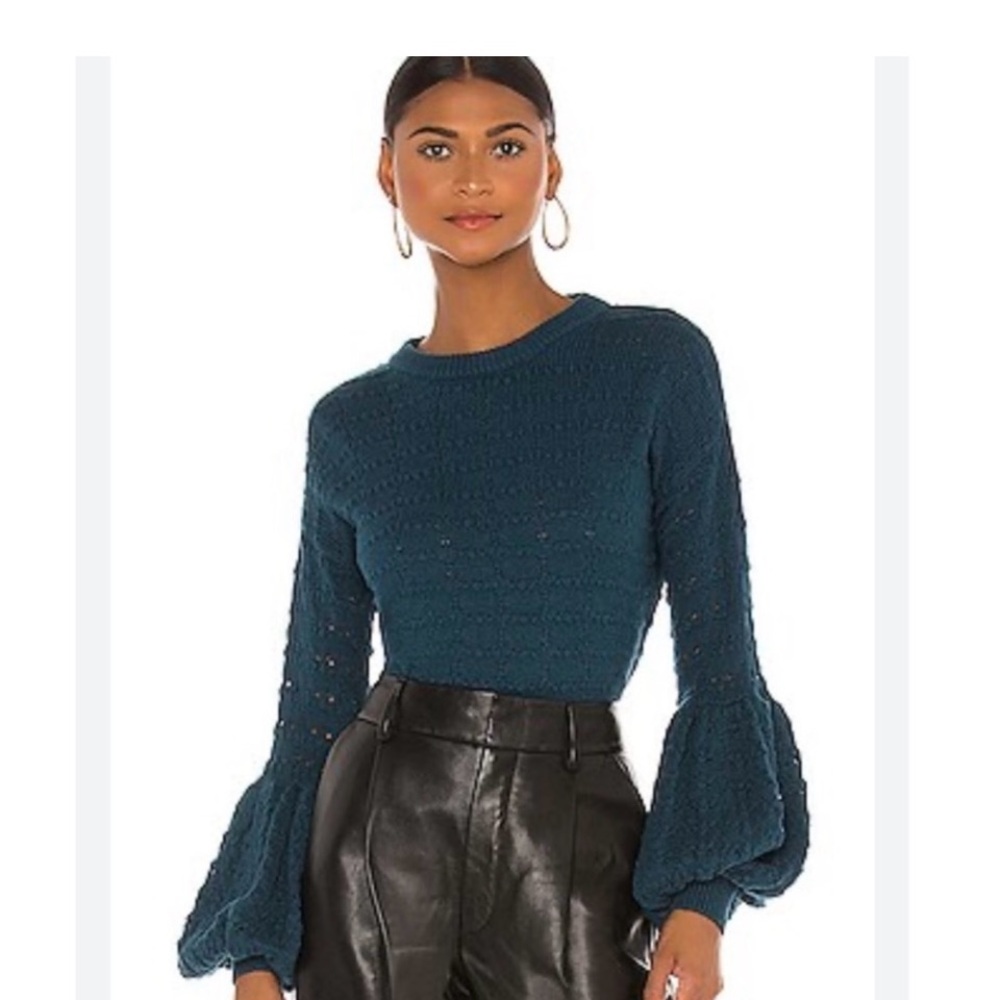 Misa Los Angeles Vayda Teal Puff Sleeve Sweater
